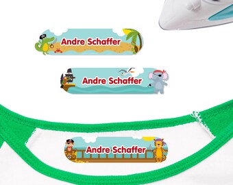 Large Pirate Animals Iron-On Clothing Labels | Customized Name Tags (40 Labels)