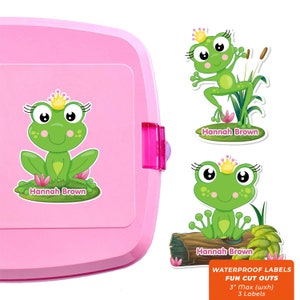 Fun Cut Outs, Name Labels for Kids Water Bottles, Frog Princess (Pink)