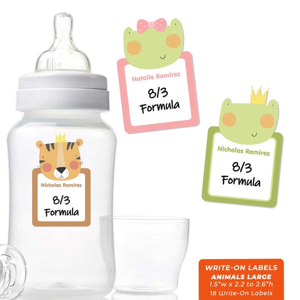 Baby Bottle Labels - Write-On - Animals - Large (Waterproof)