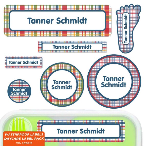 Daycare Name Label Pack Perfectly Plaid Etsy
