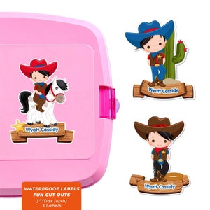 Fun Cut Outs, Name Labels for Kids Water Bottles, Cowboy  (Pick Hair Color)