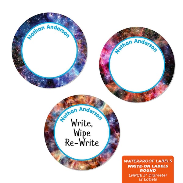 Write-On Labels (6 Sizes), Galaxy (16 Font Colors)