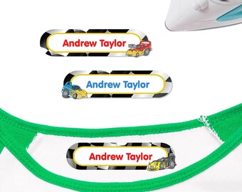Large Iron-On Name Labels | Customized Race Car Clothing Tags