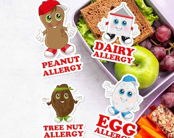 Food Allergy Labels for Kids | Waterproof Allergy Alert Stickers | Icon Only
