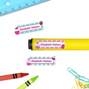 Rectangle Name Stickers (4 Sizes), Cupcakes