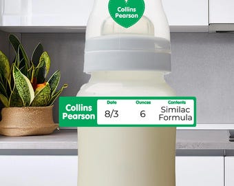 Waterproof Baby Bottle Labels | Reusable Daycare Name Stickers (Standard, Solid Colors)