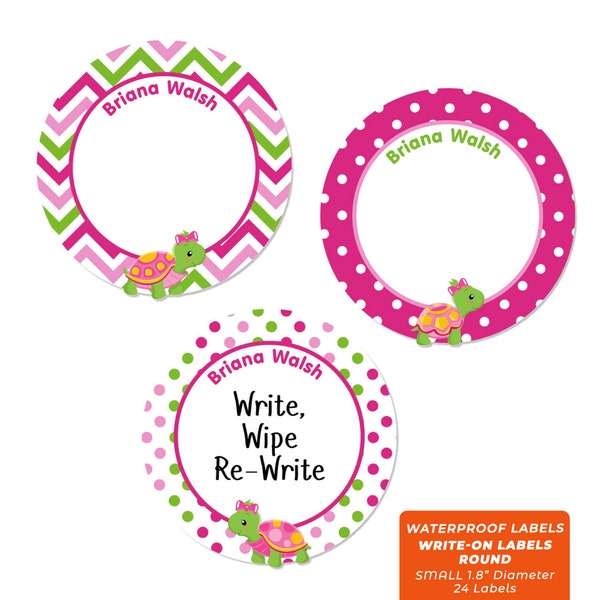 Write-On Labels (6 Sizes), Turtles (Pink)