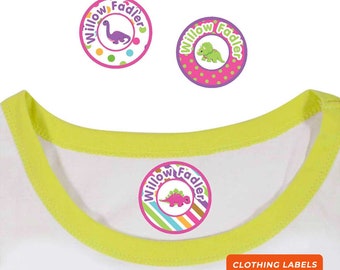 Clothing Name Labels - Iron or Stick On, Dinosaurs (Pink)