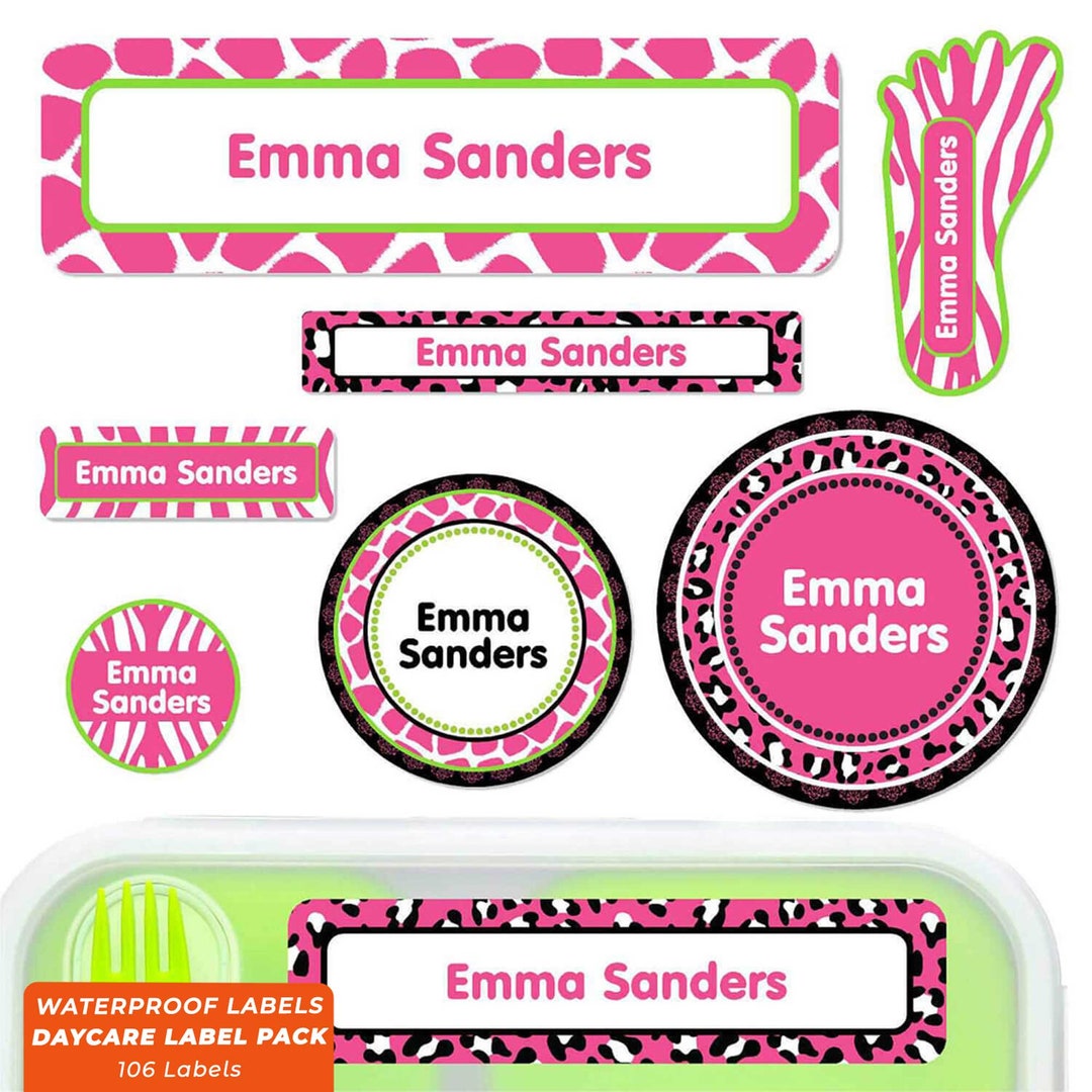 Daycare Name Label Pack Animal Print Bright Pink Etsy