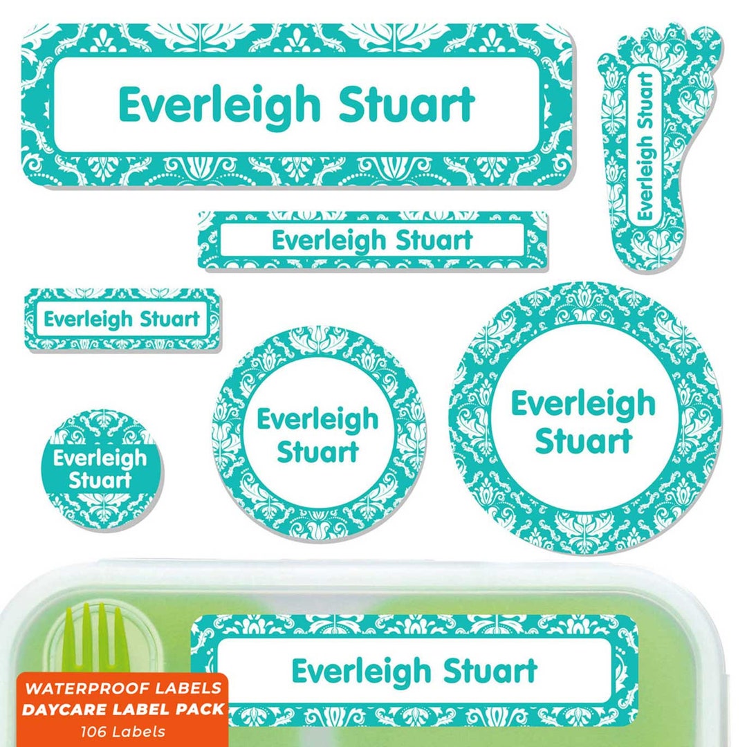 Daycare Name Label Pack Damask 20 Colors Etsy