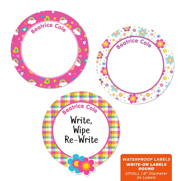 Write-On Labels (6 Sizes), Flowers and Rainbows