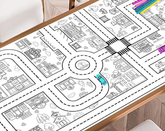 Giant Cityscape Coloring Poster, Kids Activity Tablecloth