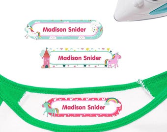 Large Unicorn Iron On Name Labels | Customized Clothing Stickers