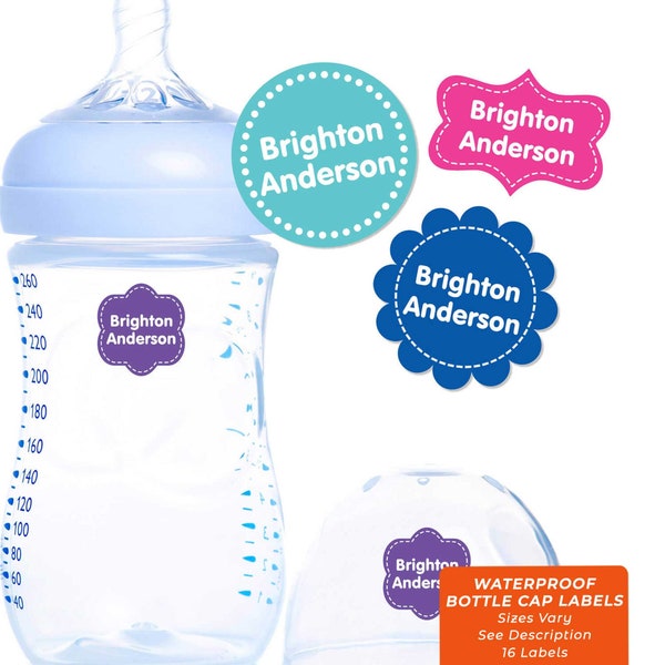 Baby Bottle and Cap Name Labels, Solid (Waterproof)