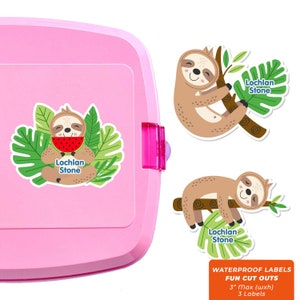 Fun Cut Outs, Name Labels for Kids Water Bottles, Sloths (Blue)