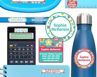 Waterproof School Name Labels | 134 Pack, Multiple Sizes, Spring Floral Design