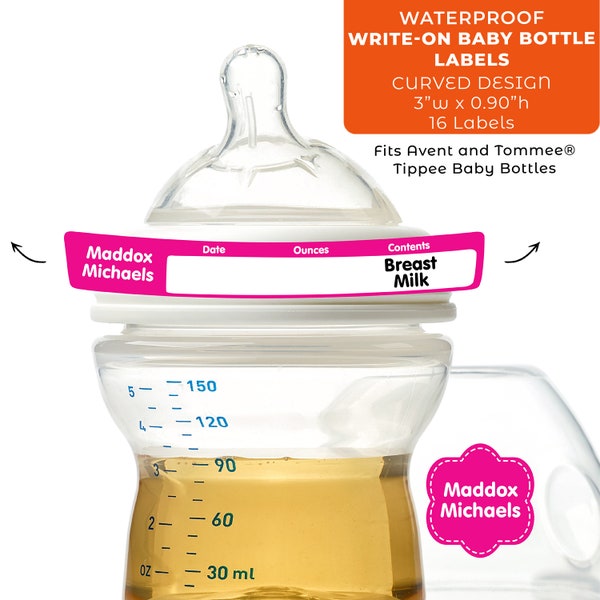 Baby Bottle Labels, Write-On, Curved - Solid (Fits Avent®, Tommee Tippee®)