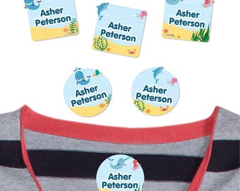 Personalized Clothing Labels | Waterproof Iron-On & Stick-On Name Tags, Sea Animals