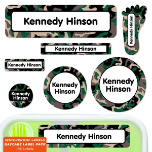 Daycare Label Pack, Name Labels for Daycare, Camo (20+ Colors)