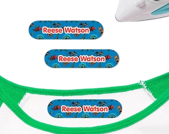Large Dinosaur Iron-On Clothing Labels | Customized Name Tags (40 Pack)