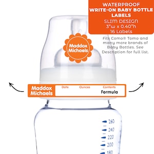 Baby Bottle Name Labels, Write-On, Slim - Solid (Fits Como® Tomo and other brands)