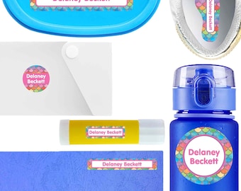 Personalized Waterproof Name Labels | Mermaid Scales Design, 58 Pack