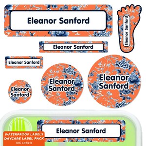 Daycare Label Pack, Name Labels for Daycare, Chinoiserie (8 Colors)