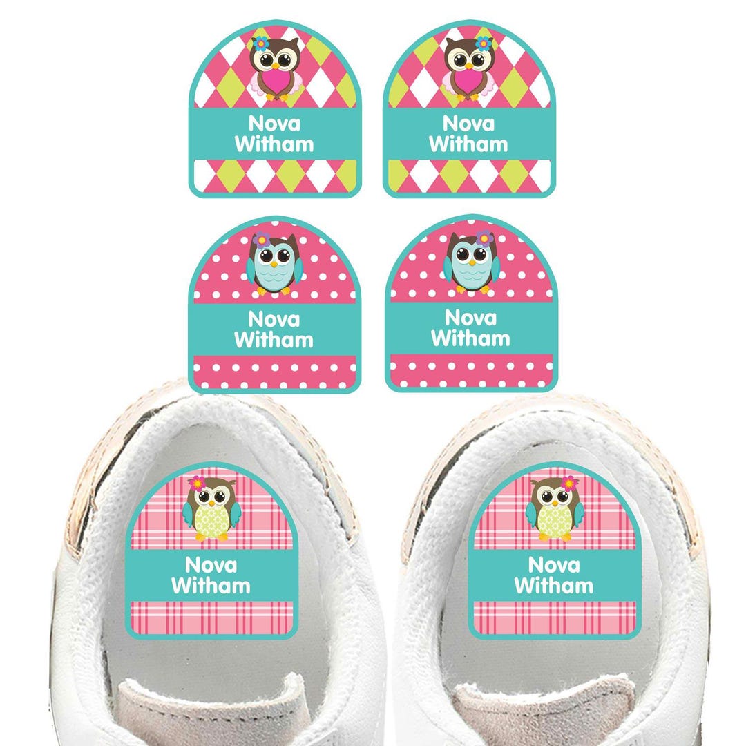 Personalized Waterproof Owl Shoe Labels for Kids | Heel & Foot-shape ...