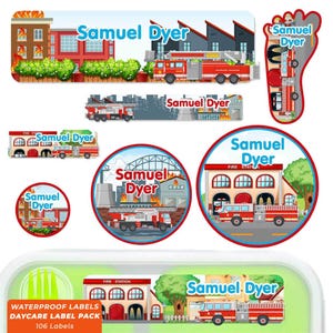 Daycare Label Pack, Name Labels for Daycare, Fire Trucks
