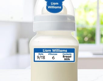 Custom Baby Bottle Labels for Daycare | Waterproof Name Stickers | Small Rectangle (1.8 x 0.64in)