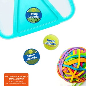 Etichette rotonde con nome (3 misure), Tennis (2 colori)