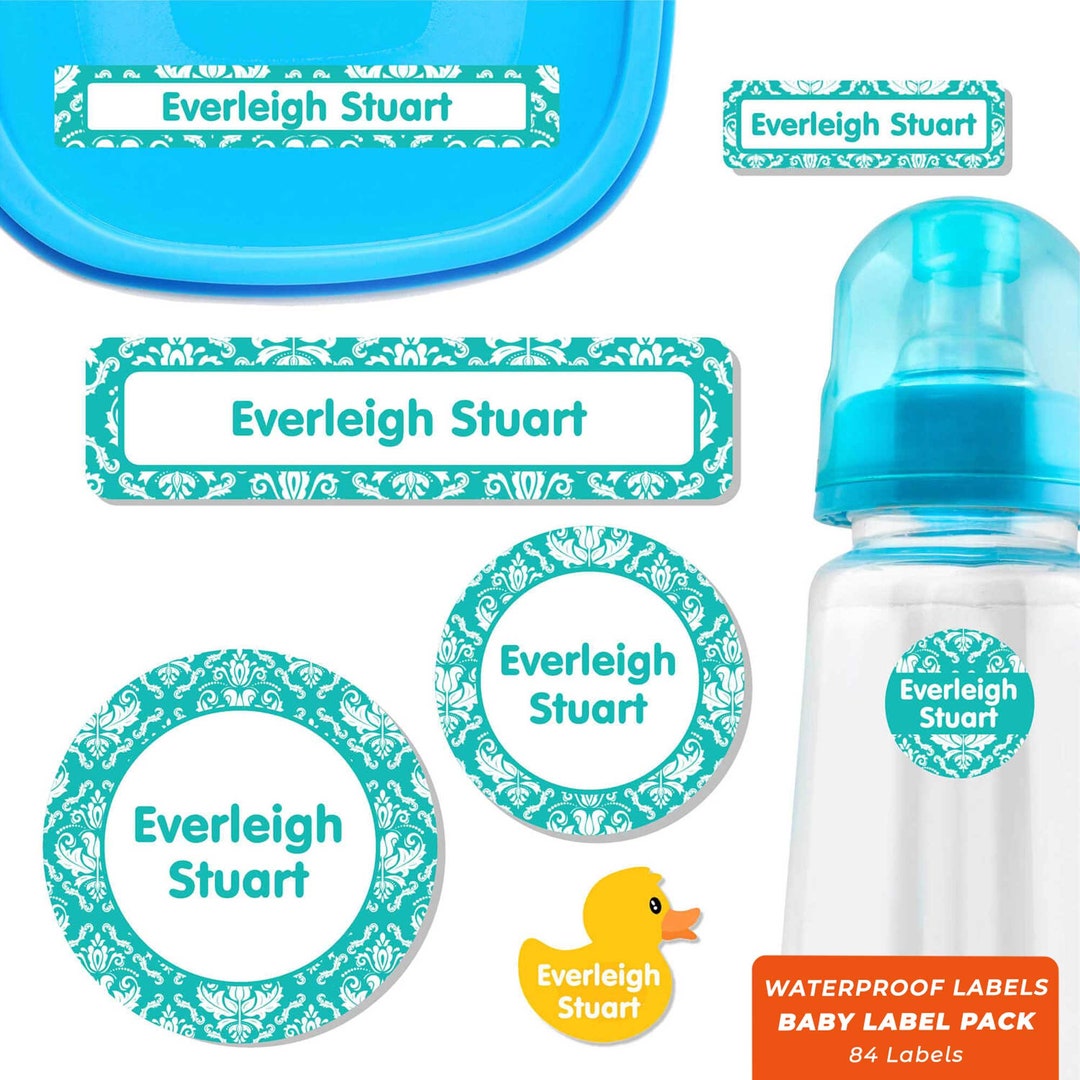 Baby Name Label Pack Damask 20 Colors Etsy