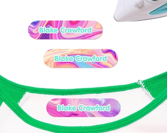 Large Iron-On Clothing Labels | Customized Name Tags, Liquid Pink Design