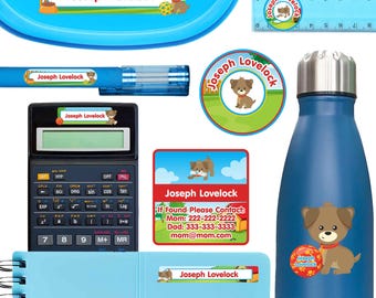 Waterproof School Labels Pack | Puppy Design Name Stickers