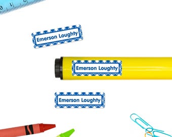 Rectangle Name Stickers (4 Sizes), Gingham (20+ Colors)