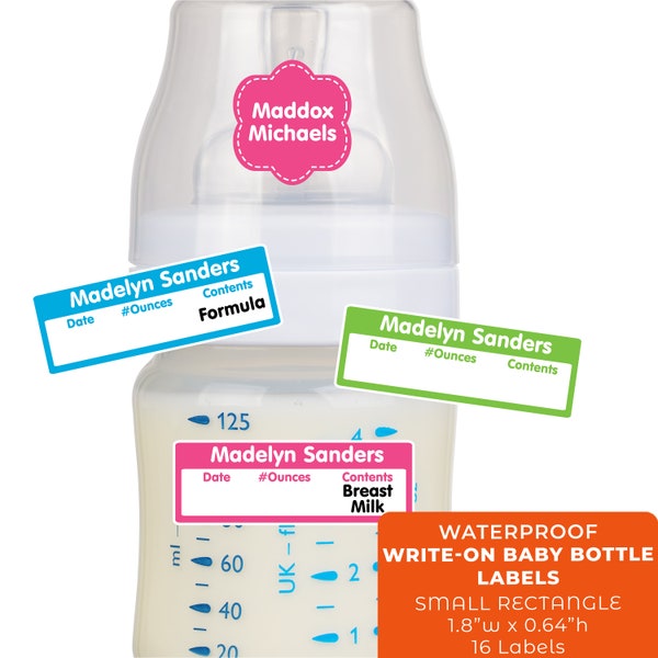 Baby Bottle Name Labels, Rectangle, Small - Solid