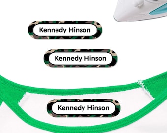 Large Iron-On Clothing Name Labels | Camo Pattern Custom Name Tags
