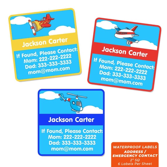 Emergency Contact Labels Airplanes | Etsy