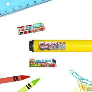 Rectangle Name Stickers (4 Sizes), Fire Trucks