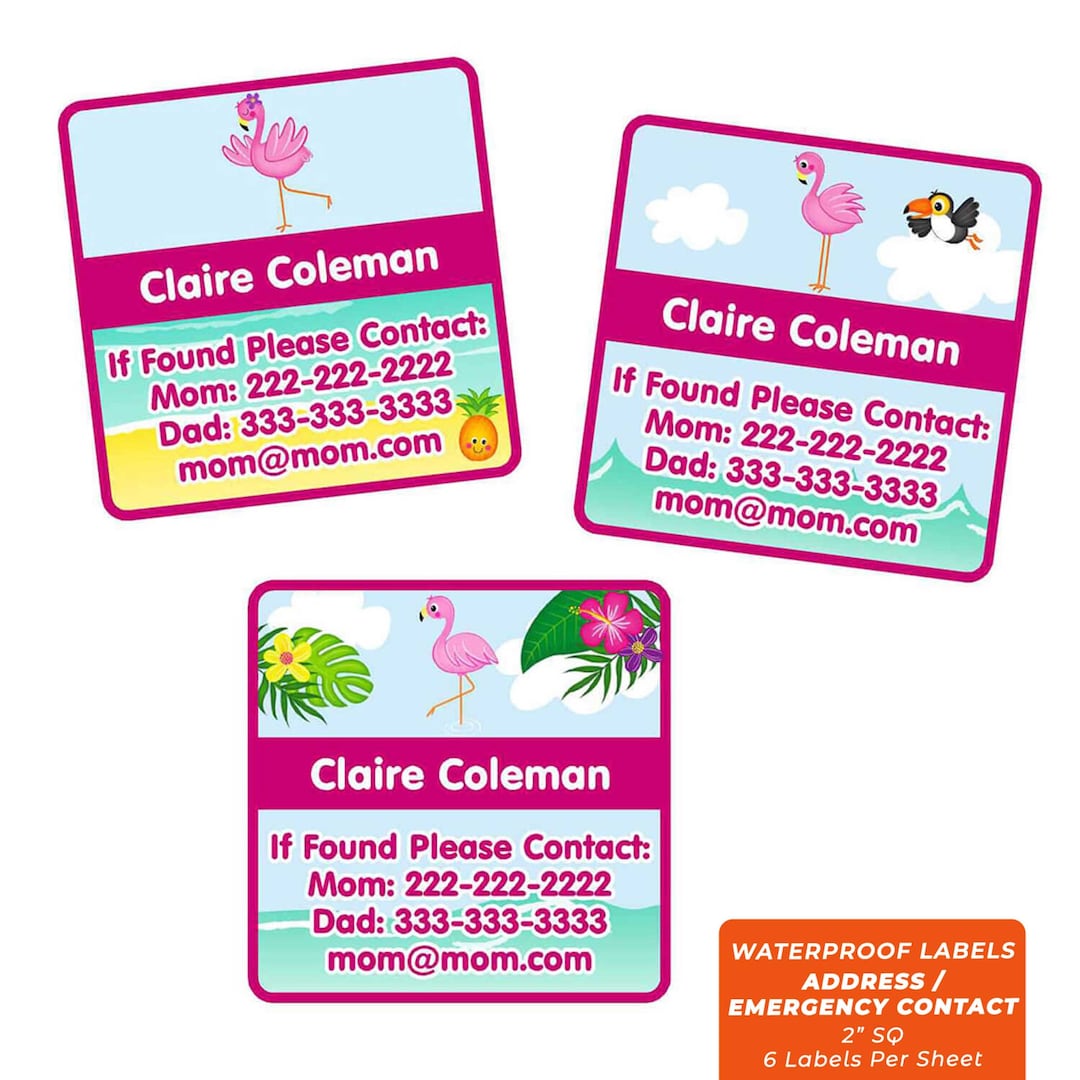 Emergency Contact Labels, Flamingos - Etsy Australia