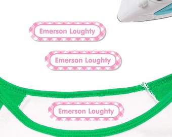 Large Iron On Clothes Name Labels | Gingham Pattern Custom Name Tags
