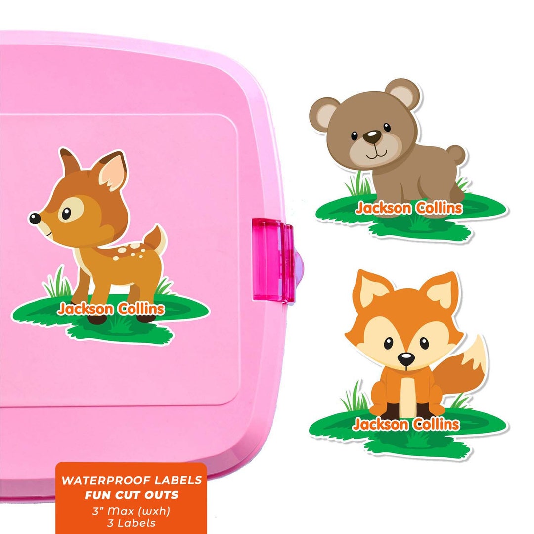 Fun Picture Labels Fun Cut Outs, Name Labels for Kids Water Bottles, Forest Friends ...