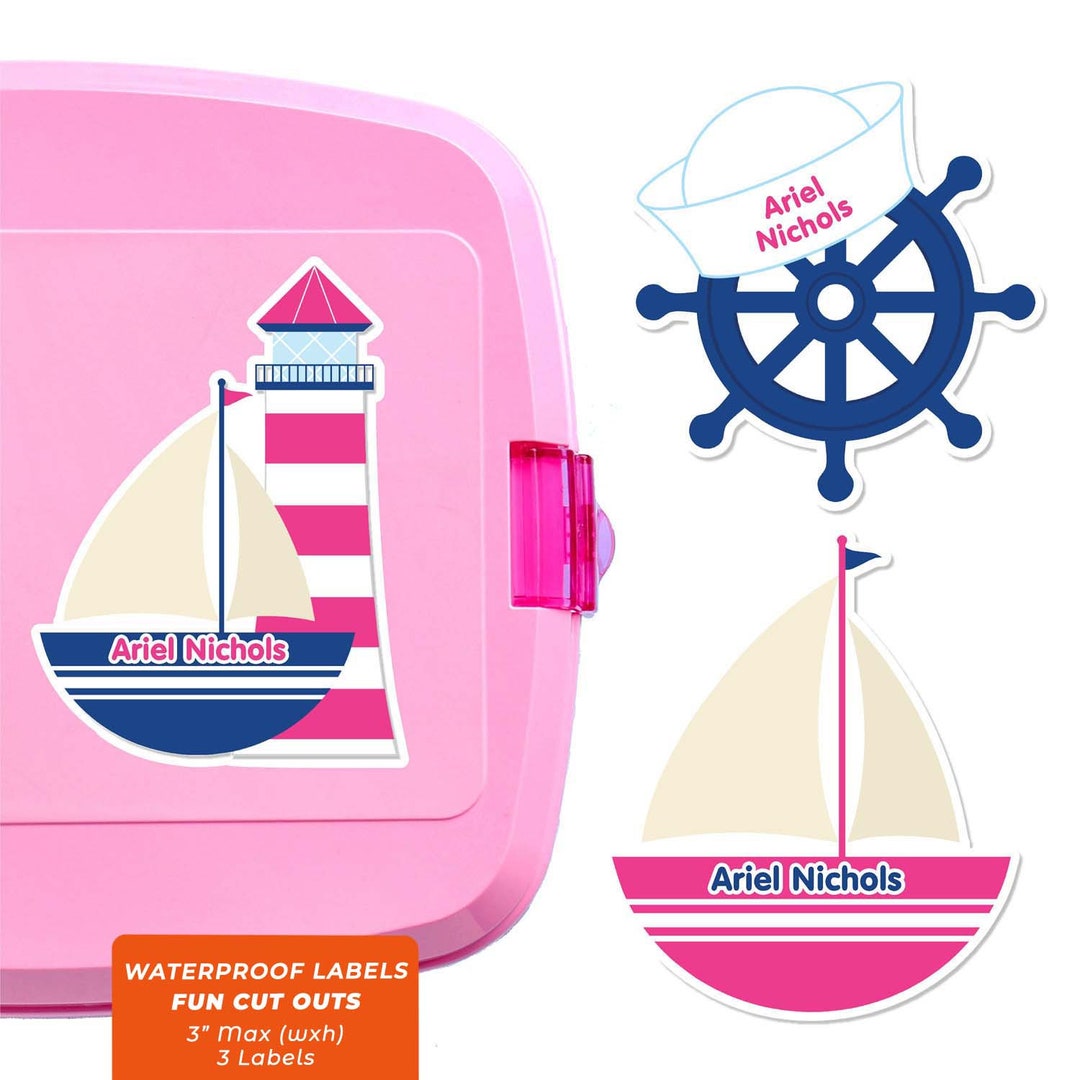 Fun Cutous Fun Cut Outs, Name Labels for Kids Water Bottles, Nautical pink - Etsy