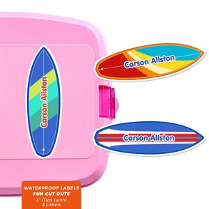Fun Cut Outs, Name Labels for Kids Water Bottles, Surfing