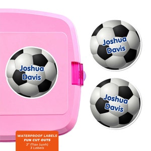 Fun Cut Outs, Name Labels for Kids Water Bottles, Soccer (8 Colors)