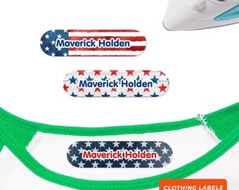 Iron On Large Name Labels, Stars and Stripes