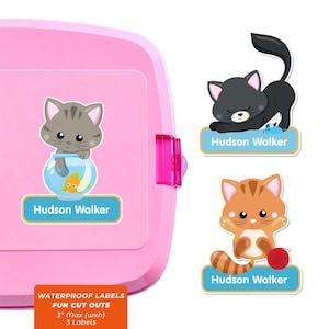 Fun Cut Outs, Name Labels for Kids Water Bottles, Kittens (Blue)