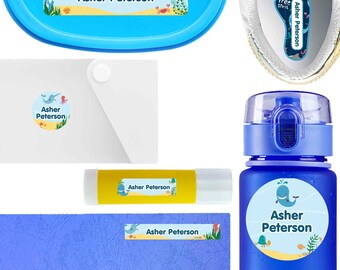 Waterproof Name Labels | Sea Animals Deep Theme, Kids Starter Pack