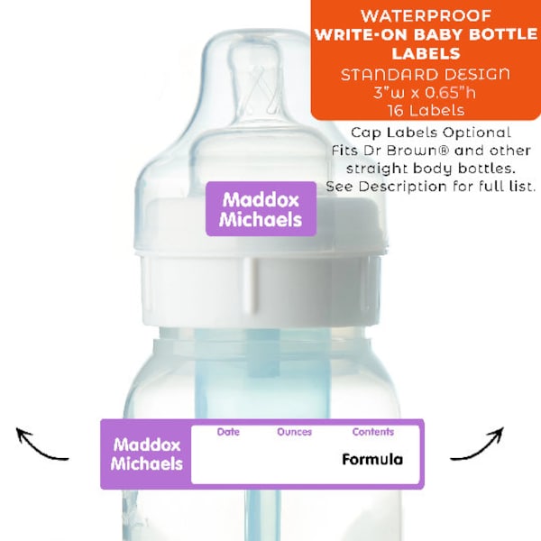 Baby Bottle Name Labels, Write-On, Standard - Solid (Fits Dr. Brown® and other straight body bottles)