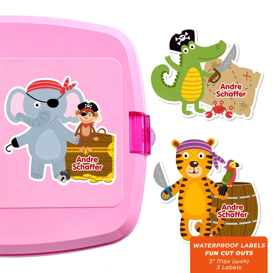 Fun Cutous Fun Cut Outs, Name Labels for Kids Water Bottles, Pirate Animals - Etsy